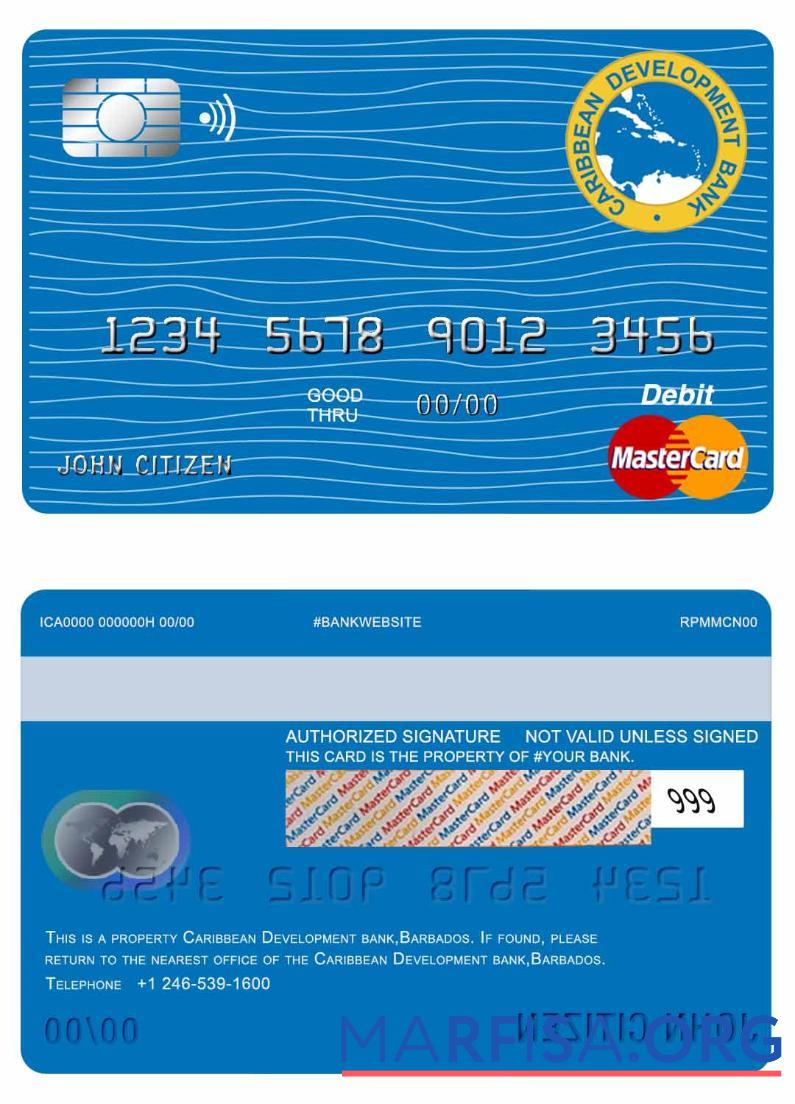 Downloadable Barbados Caribbean Development bank master card sample